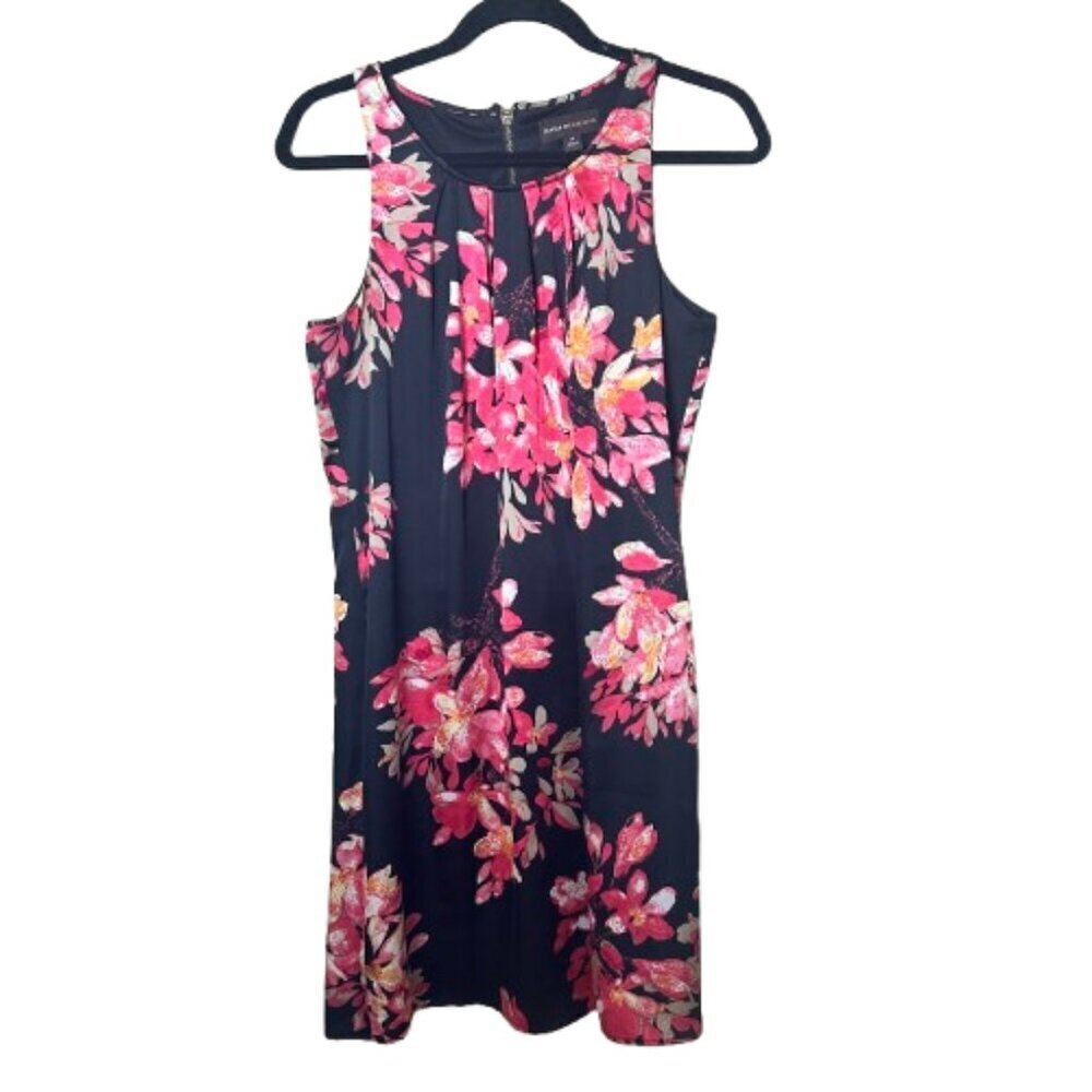 DANA BUCHMAN Black Floral A Line Zipper Detail Dress Size Medium Knee Length